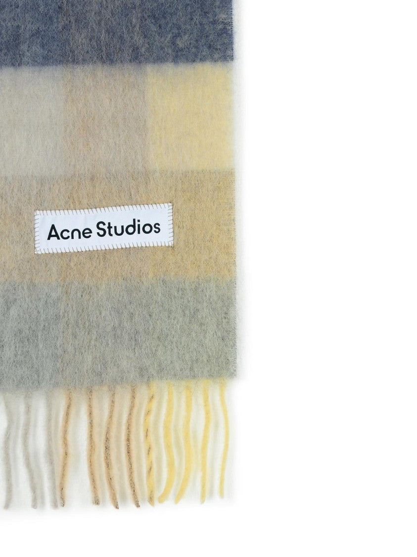Acne Studios Contrast Check Pattern Beige Alpaca Blend Scarf