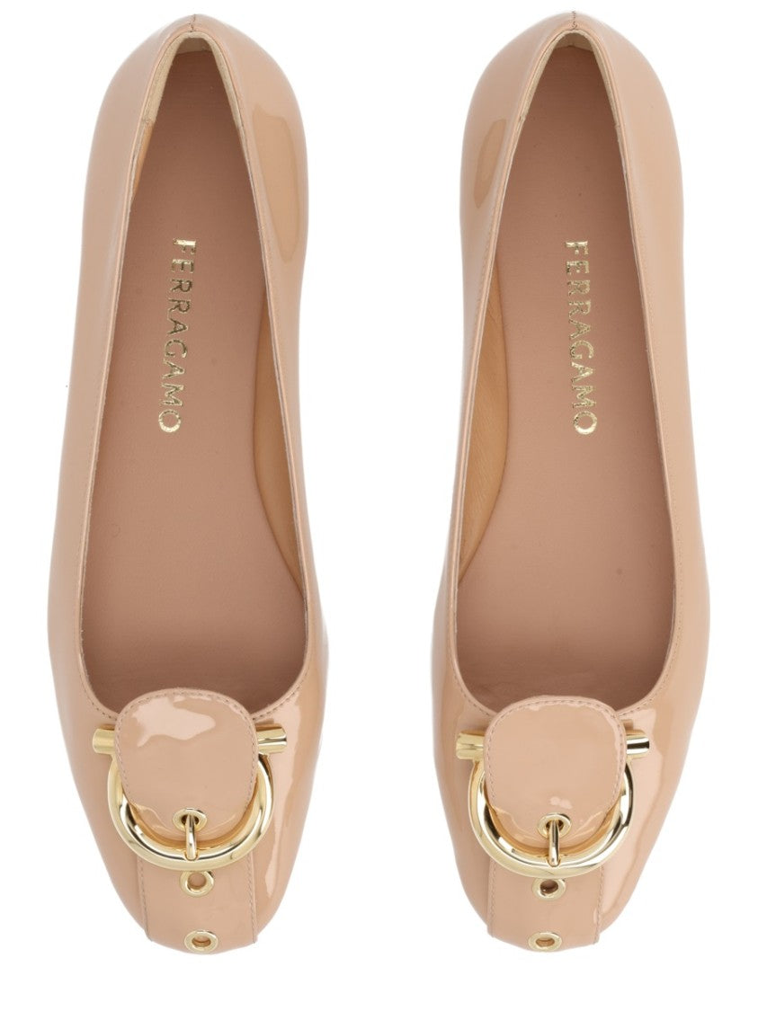 Ferragamo Gancini Calf Leather Glossy Flats