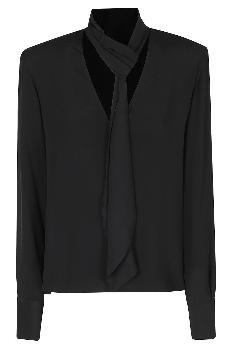 Federica Tosi Black V-Neck Scarf-Style Acetate-Silk Blouse