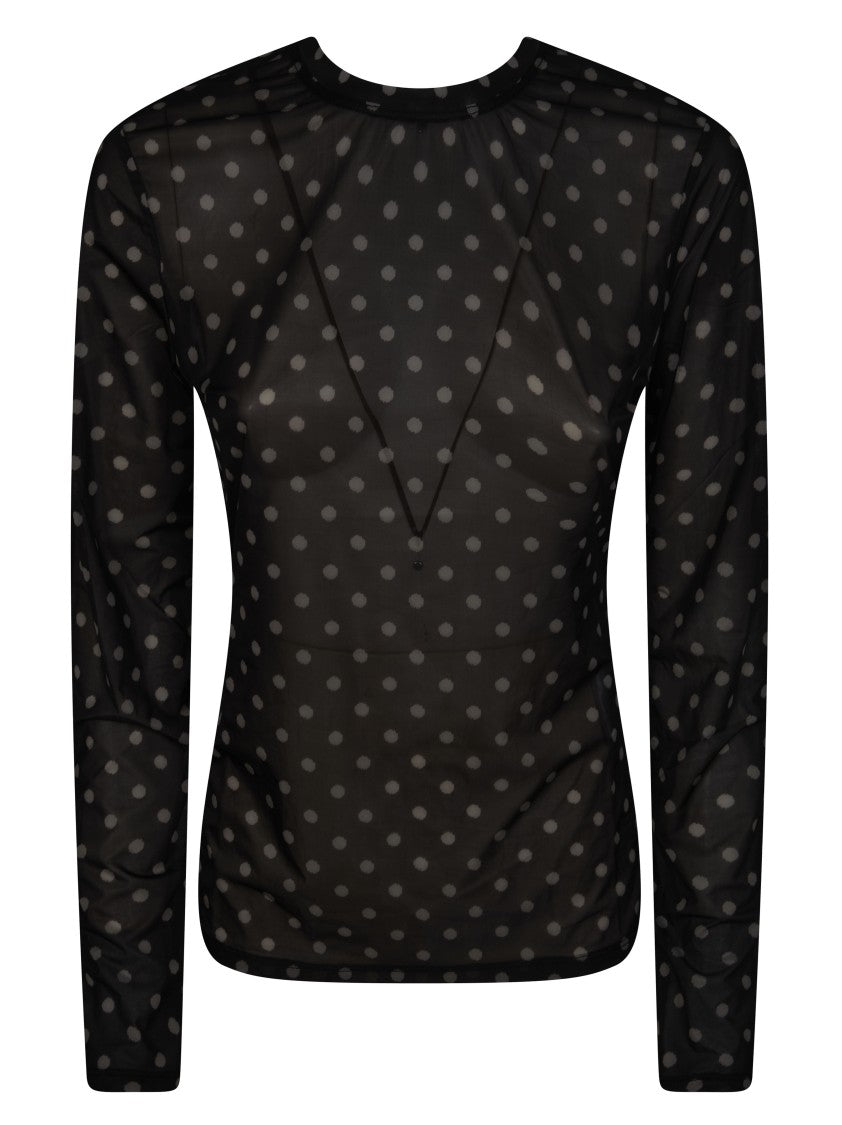 Ganni Polka Dot Sheer Ruched T-Shirt