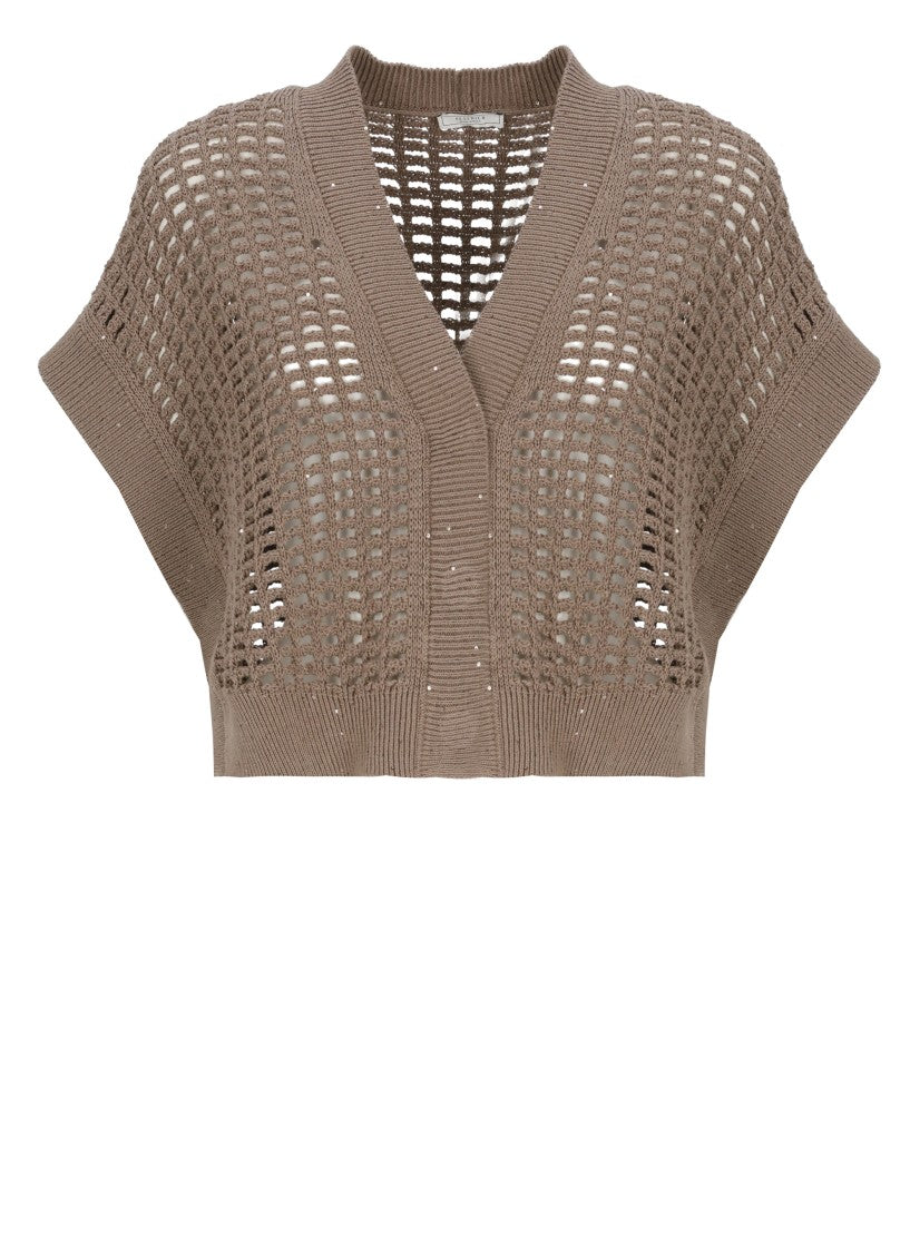 Peserico Brown Perforated Sequin Cotton Vest