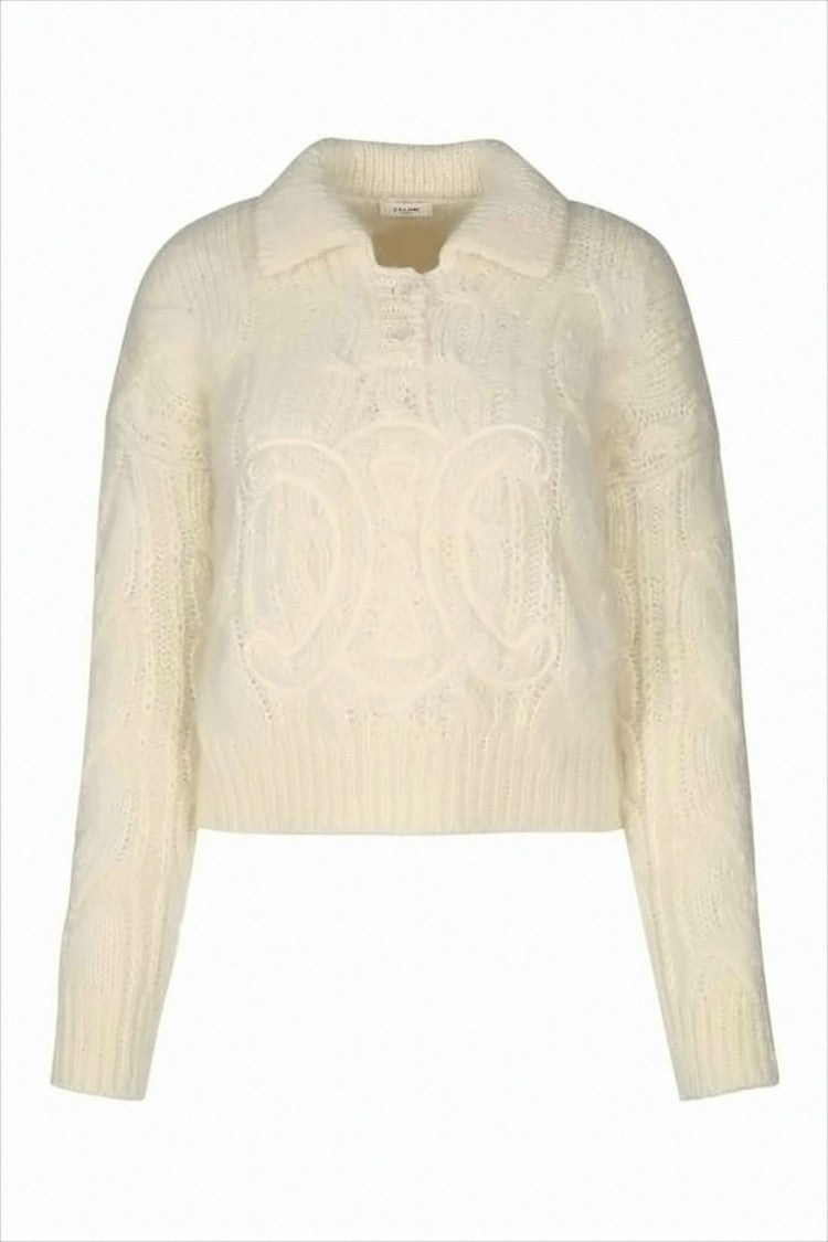 Celine Cropped Knit Sweater With Cable Knit Detailing