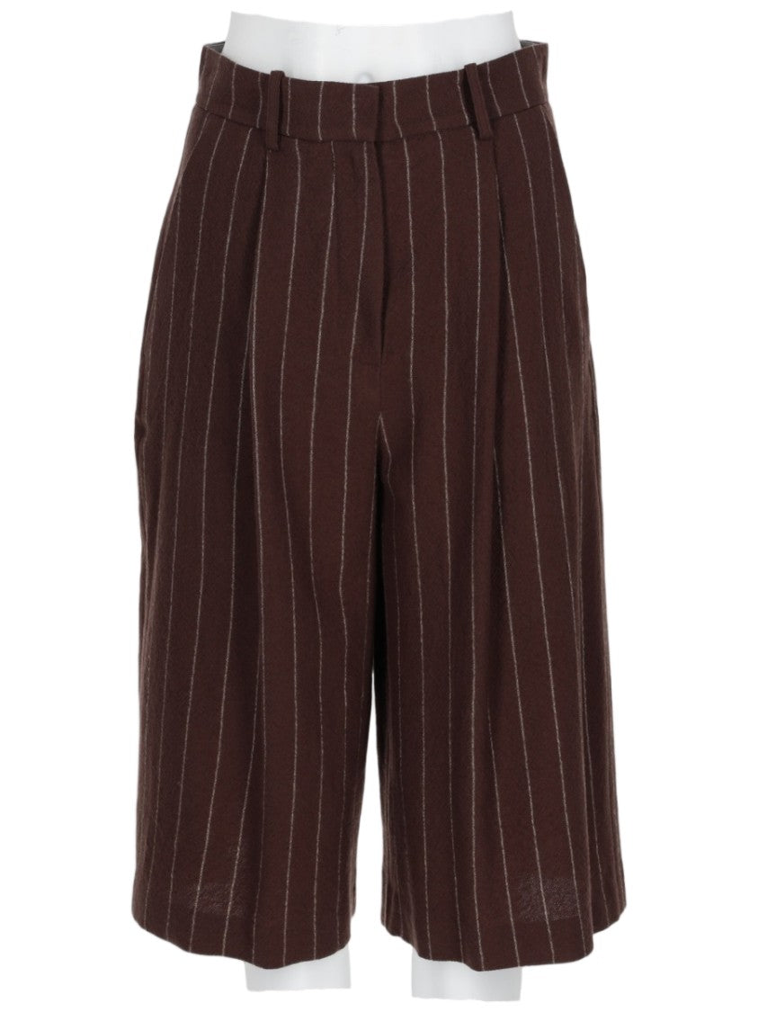 Alysi Brown Pinstriped Tailored Virgin Wool Shorts