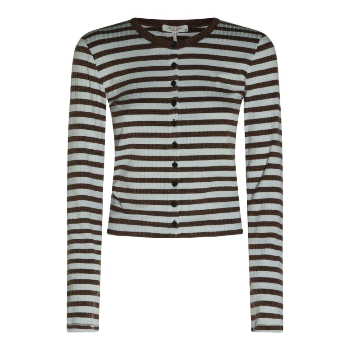 Rag & Bone Horizontal Striped Fitted Cardigan Sweater With Button Detail