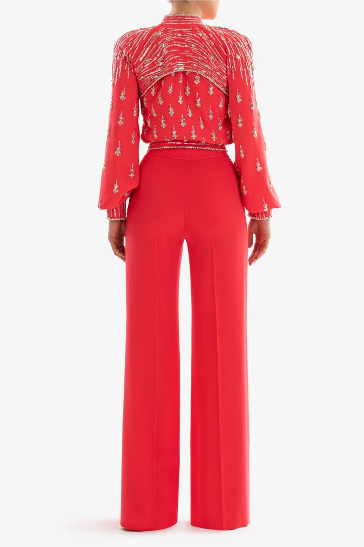 Saiid Kobeisy Embellished Coral Bomber Jacket