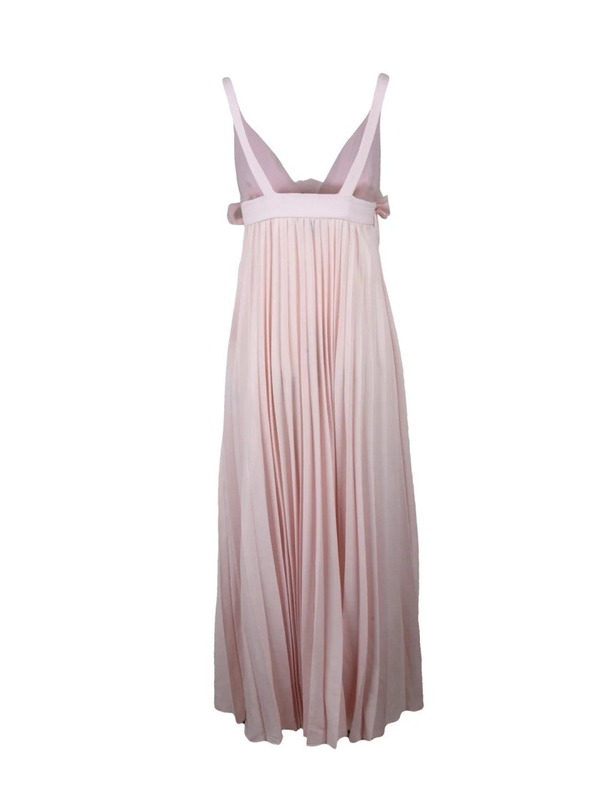 P.A.R.O.S.H. Pink Pleated Ruffled Polyester Maxi Dress