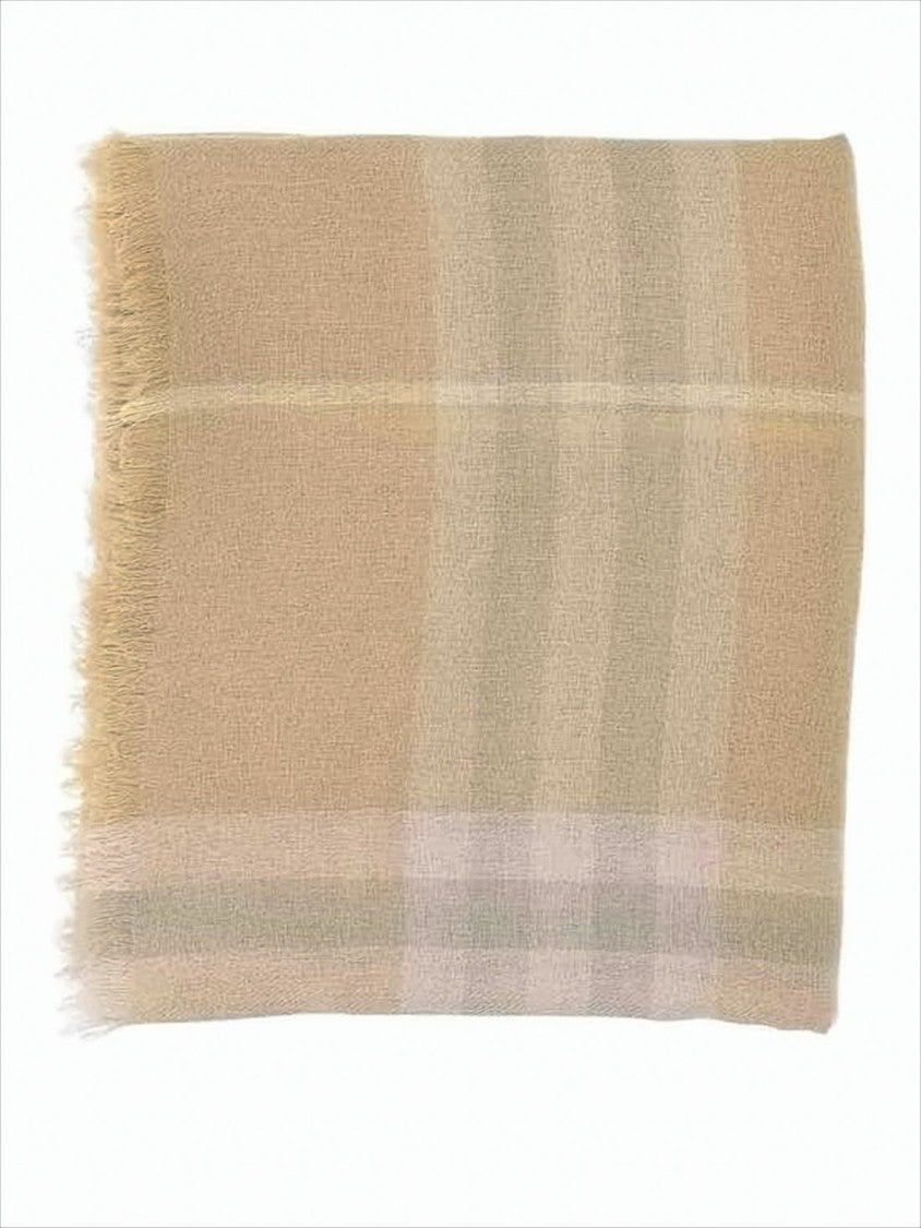 Burberry Beige Check Pattern Wool Scarf