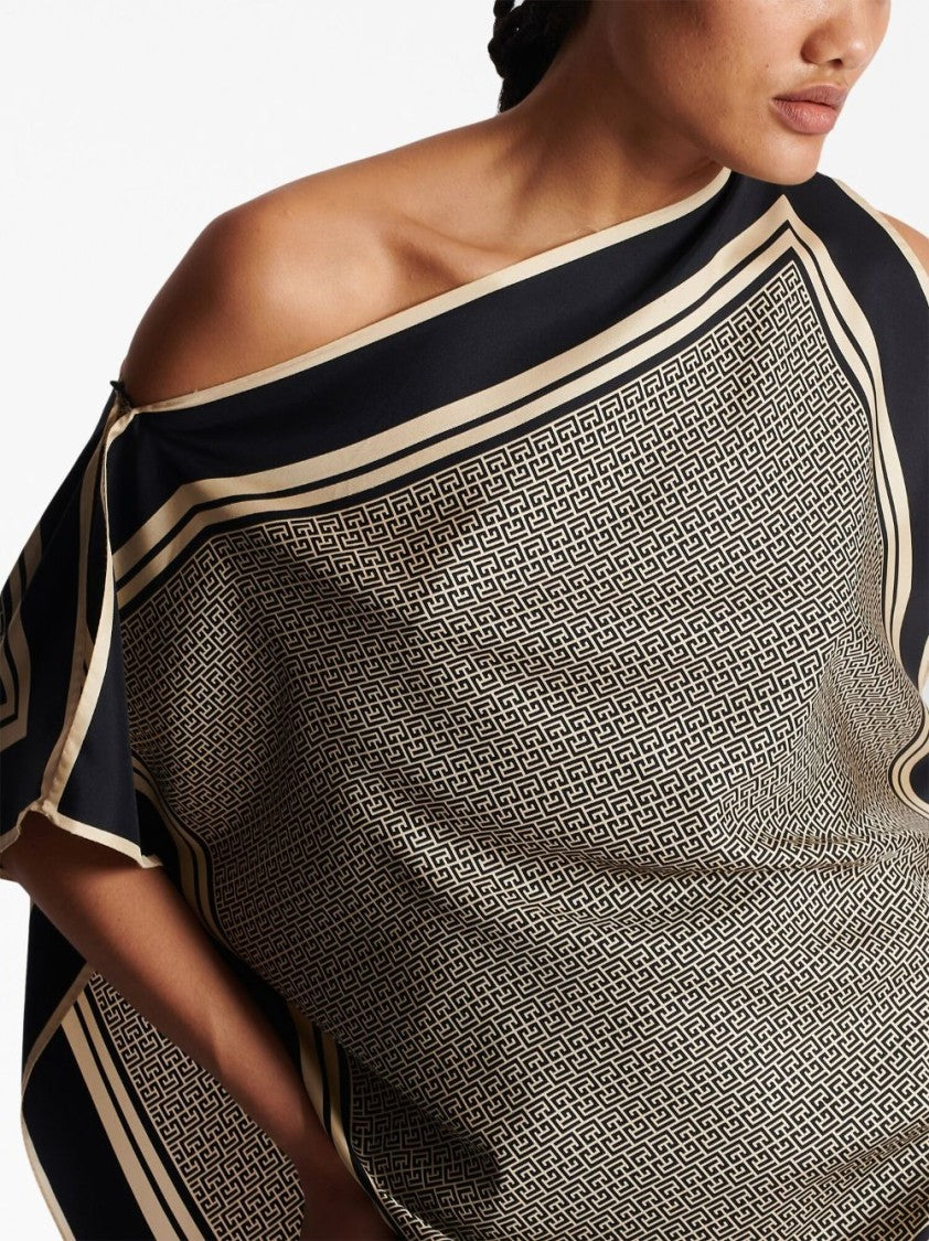 Balmain Asymmetric Monogram Silk Top