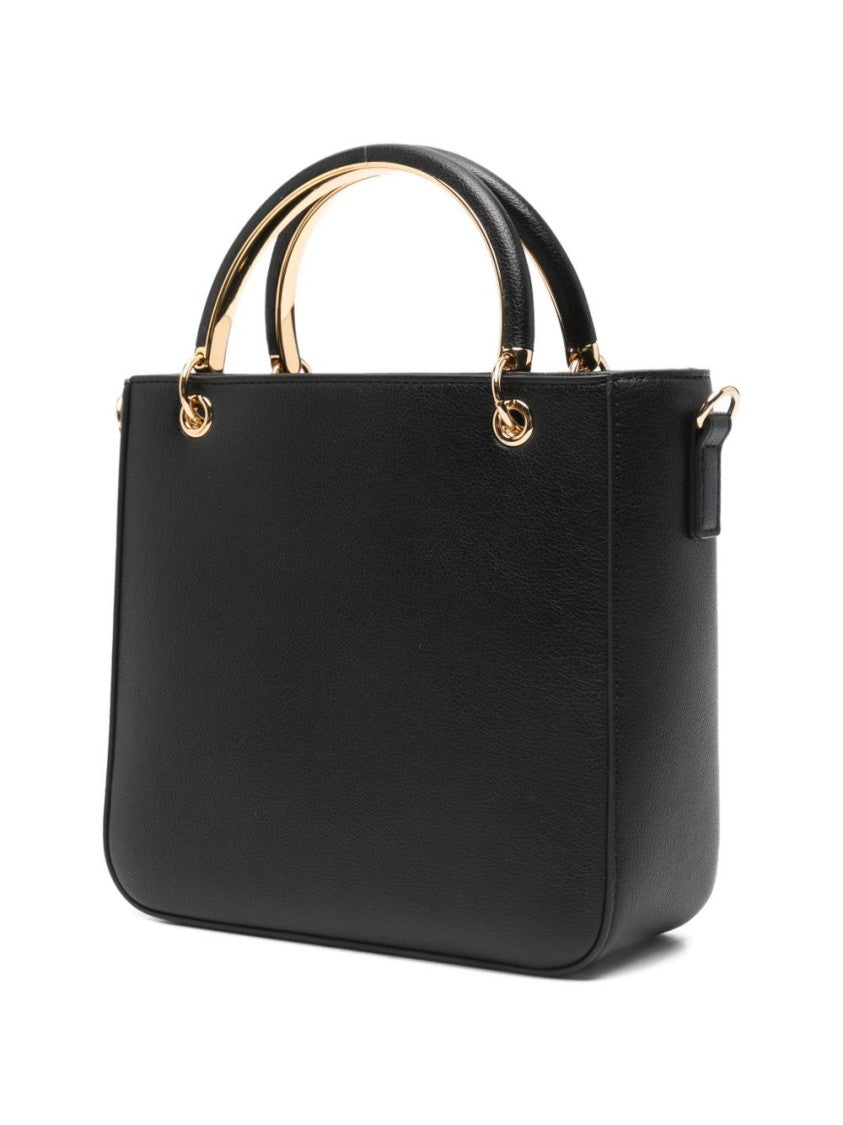 Love Moschino Structured Black Handbag With Gold Accents And Heart Clasp