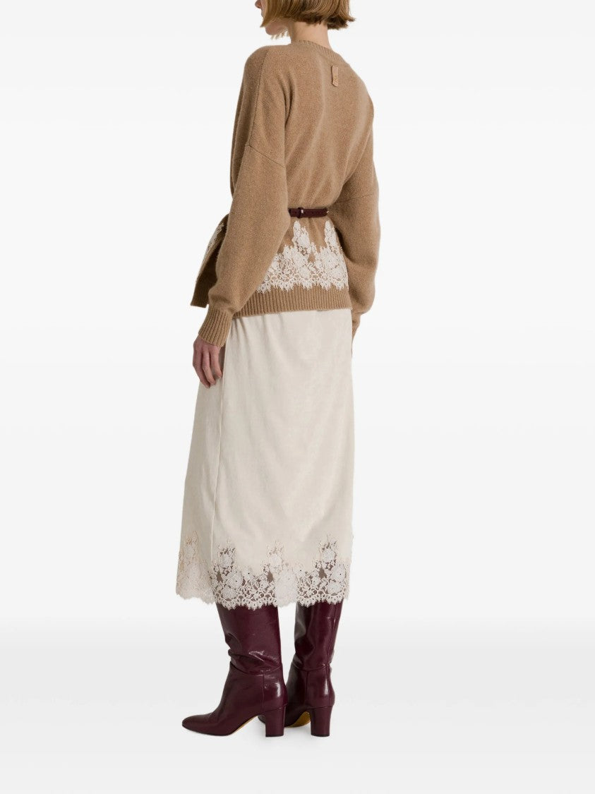 Alberta Ferretti Camel Cashmere Lace Cardigan
