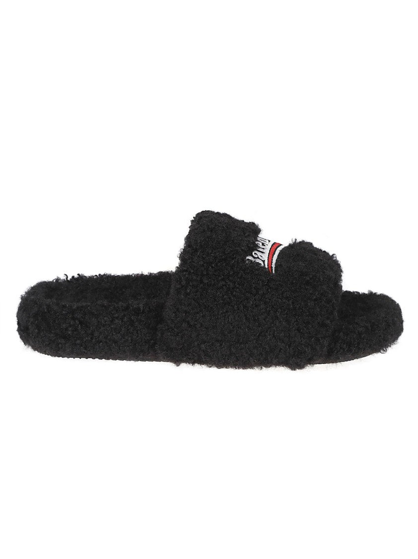 Balenciaga Eco Shearling Sandals With Wavy Design And Cushioned Sole