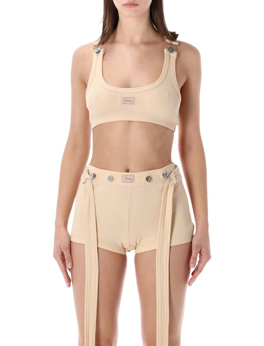 Jean Paul Gaultier Beige Ribbed Cotton Bra