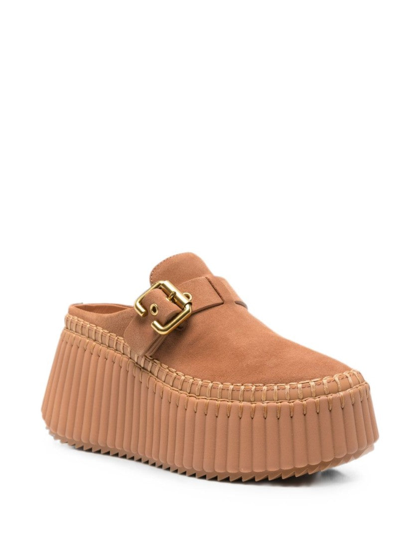 Chloé White Slip-On Mule Ridged Platform Flats