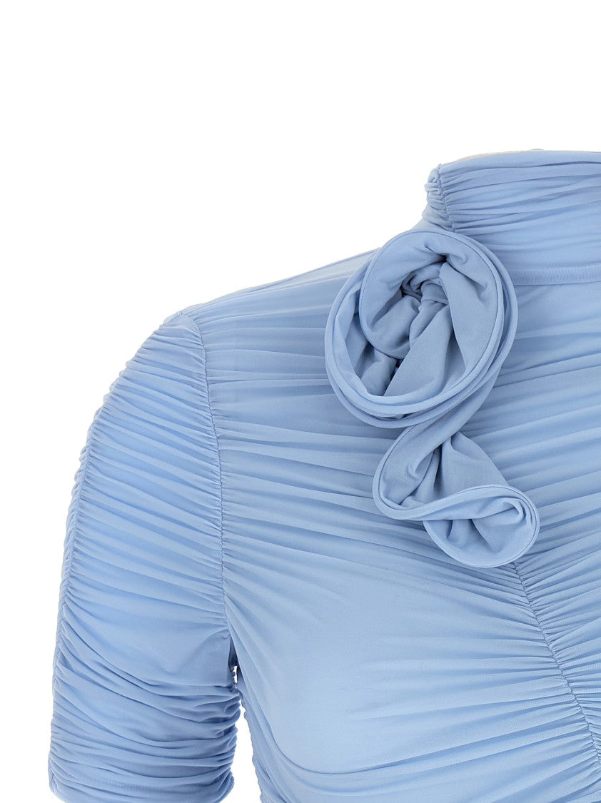 Magda Butrym Ruched Cupro Blend Top With 3D Floral Detailing