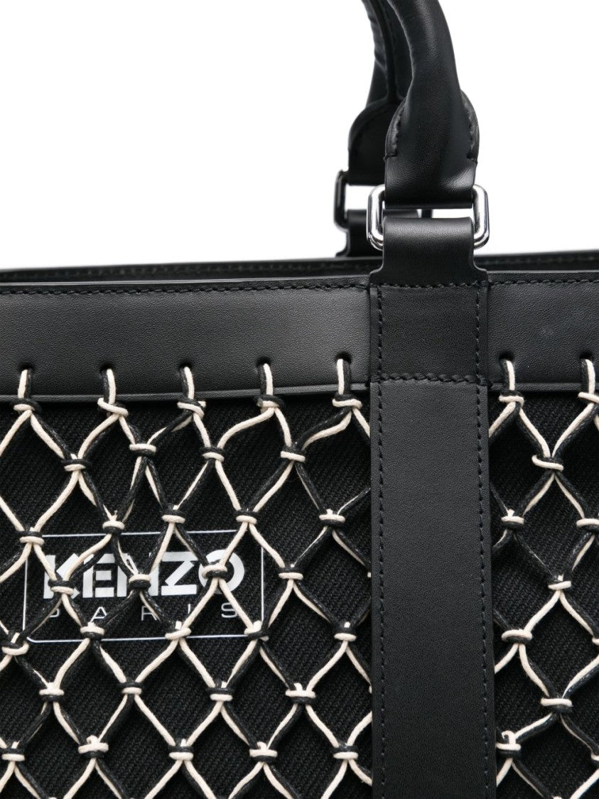 Kenzo Black Multi Strap Intricate Leather Tote