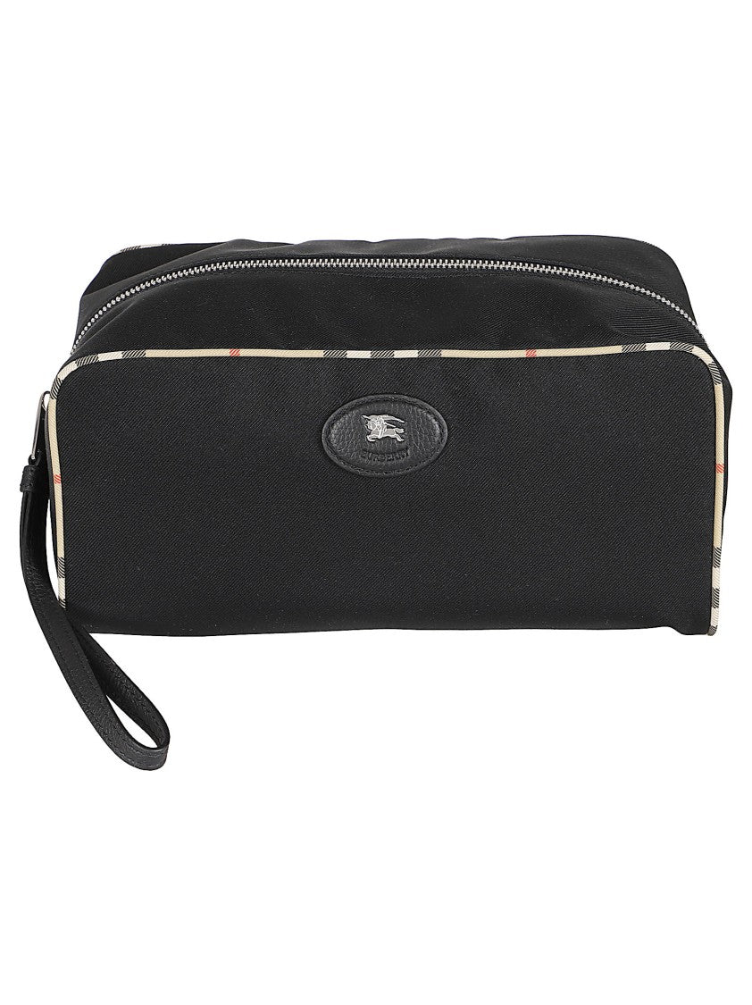 Burberry Rectangular Black Polyester Bag With Plaid Trim