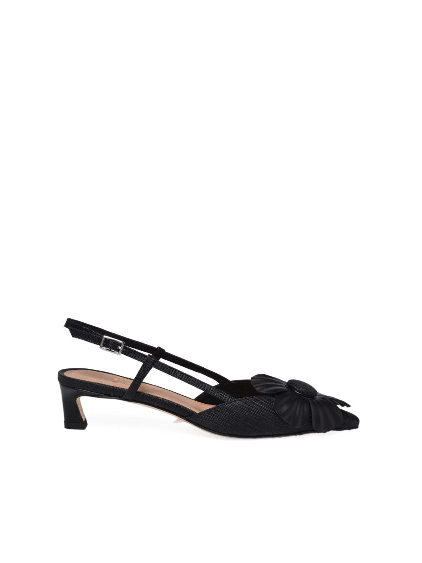 Chantal Chantal Black Floral Embellished Raffia Sandals
