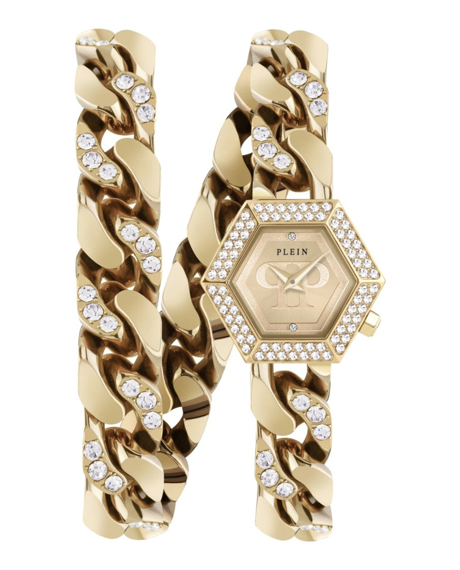 Philipp Plein Hexagonal Crystal-Accent Timepiece With Ip Yellow Gold Finish