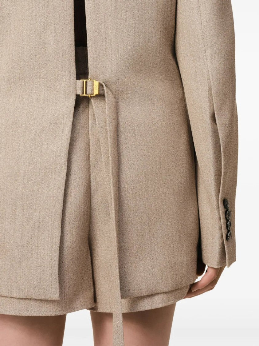Ami Beige Rear-Slit Blazer With Notched Lapels