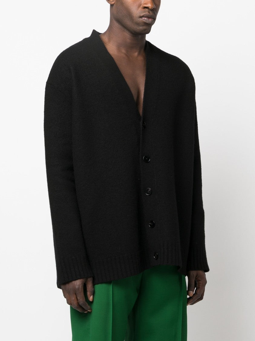 Jil Sander Black Boxy Wool Crew Neck Cardigan