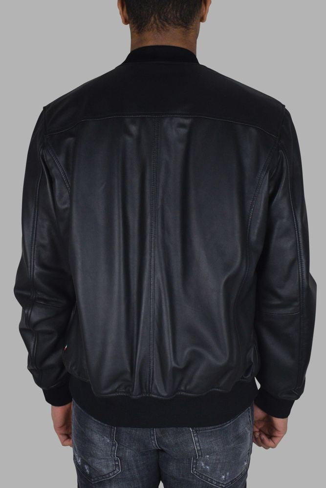 Philipp Plein Black Leather Bomber Jacket With Zip Closure
