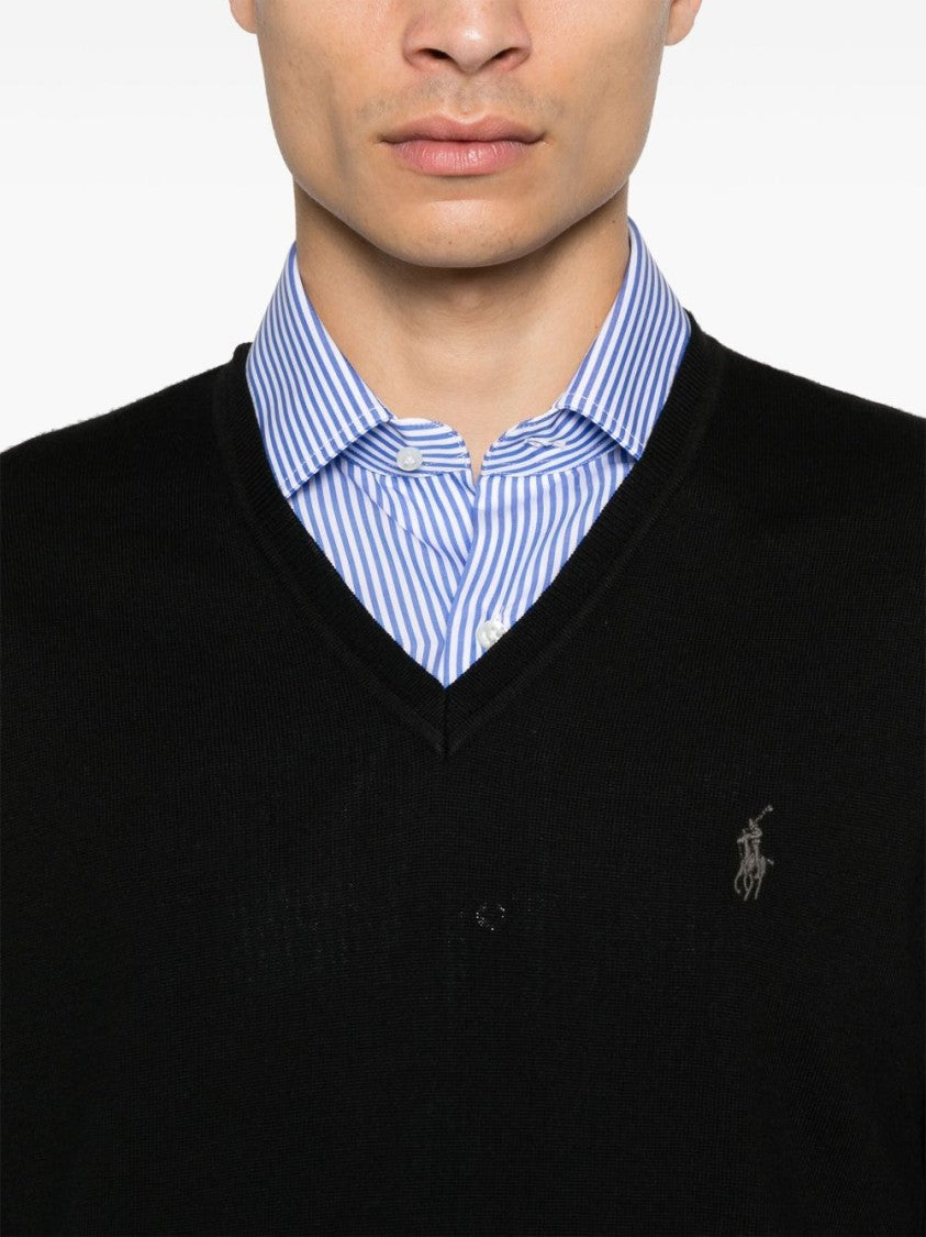 Polo Ralph Lauren V-Neck Wool Sweater With Embroidered Logo