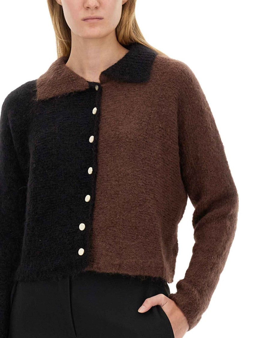 Alysi Color-Block Mohair Cardigan With Classic Collar