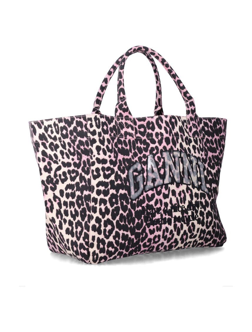 Ganni Leopard Printed Sequin Xxl Tote