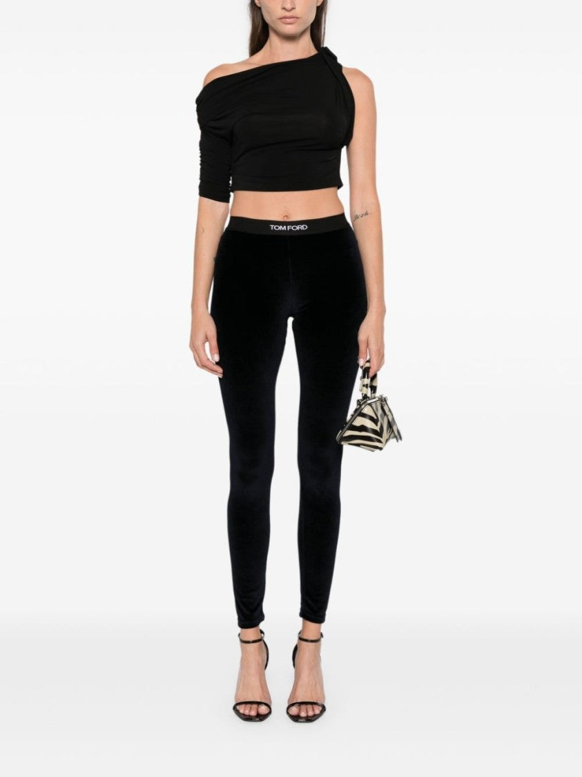 Tom Ford Stretch Velour Leggings Midnight Blue Waistband