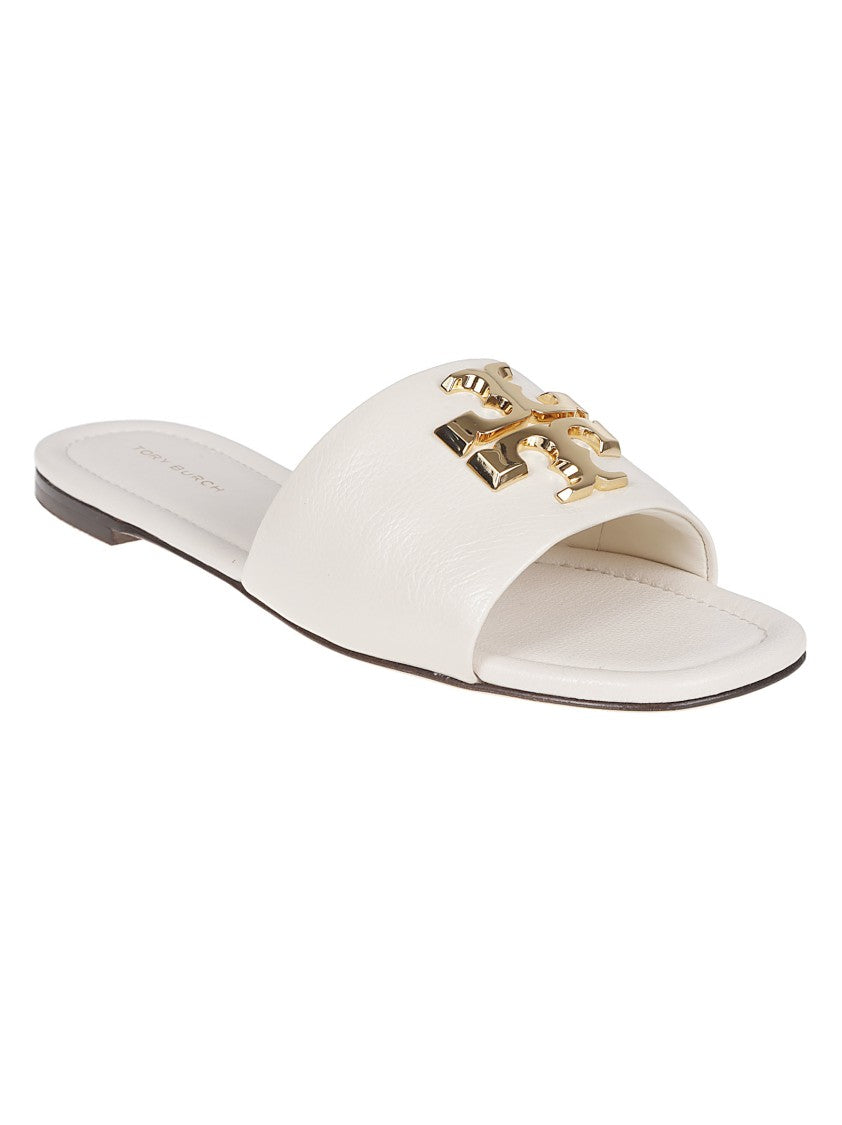 Tory Burch Leather Slide Sandals With Metallic T-Plate