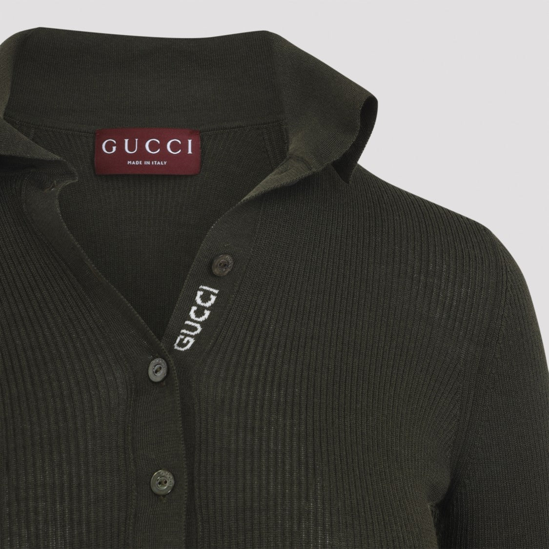 Gucci Fitted Long-Sleeve Polo Top With Ribbed Texture And Classic Collar