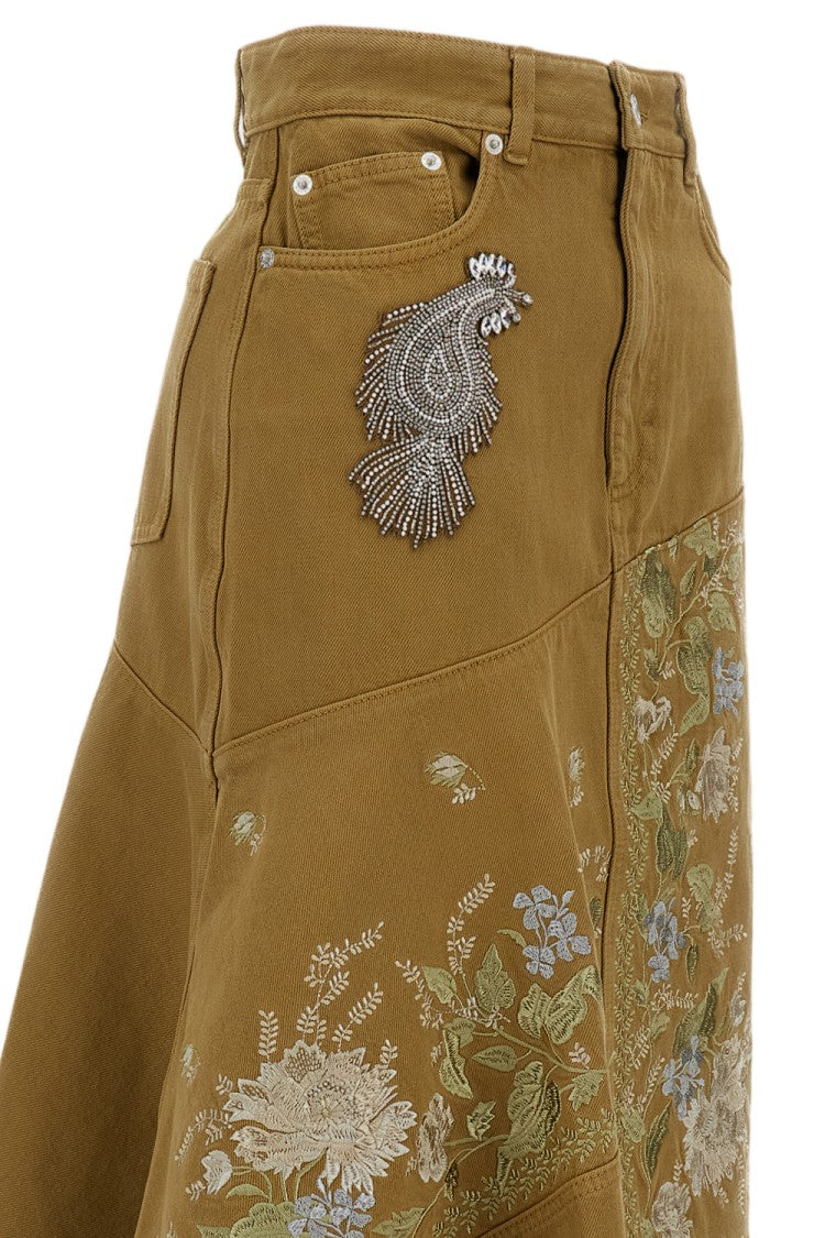 Erdem Denim Embroidered Midi Skirt