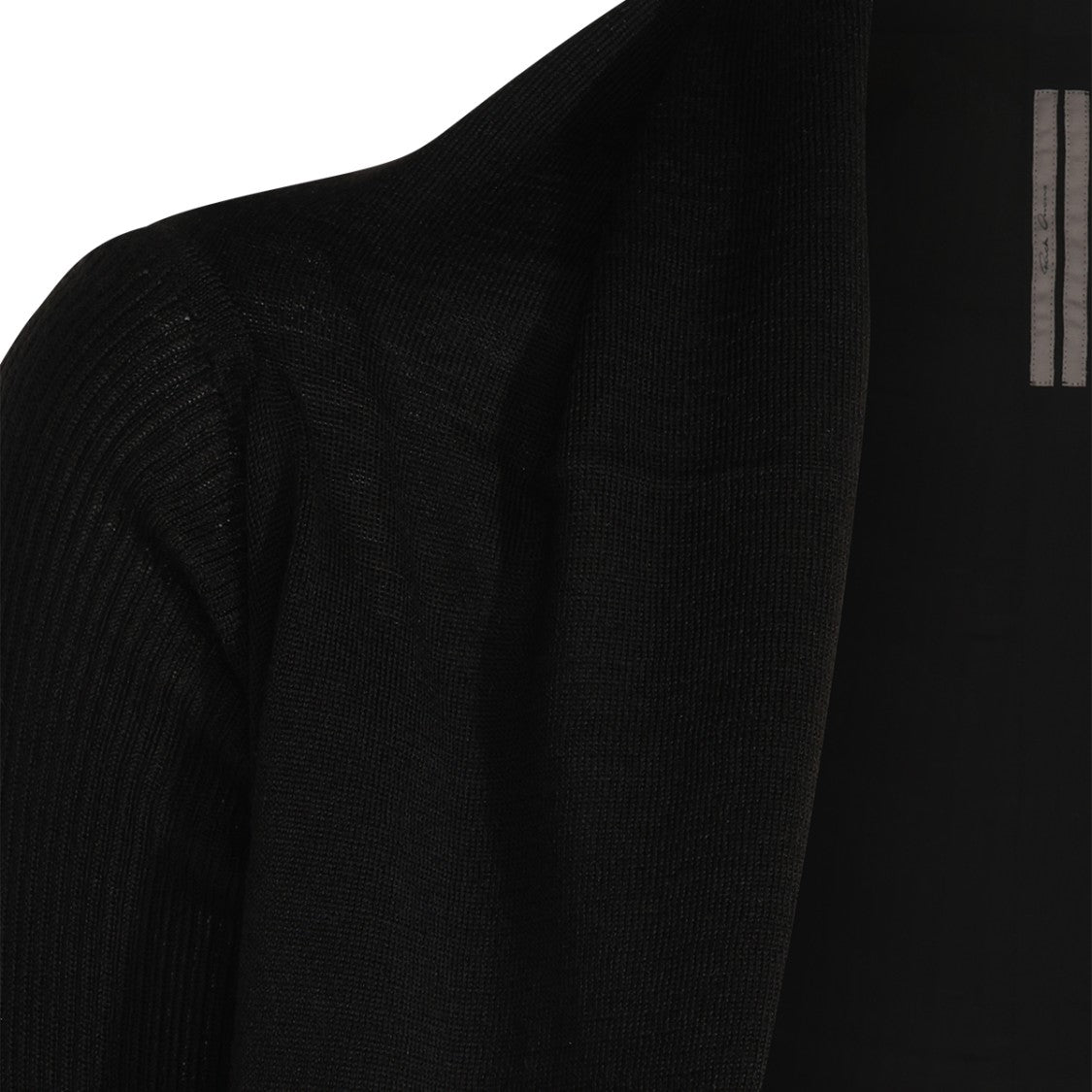 Rick Owens Asymmetrical Black Wool Knit Sweater With Ribbed Texture
