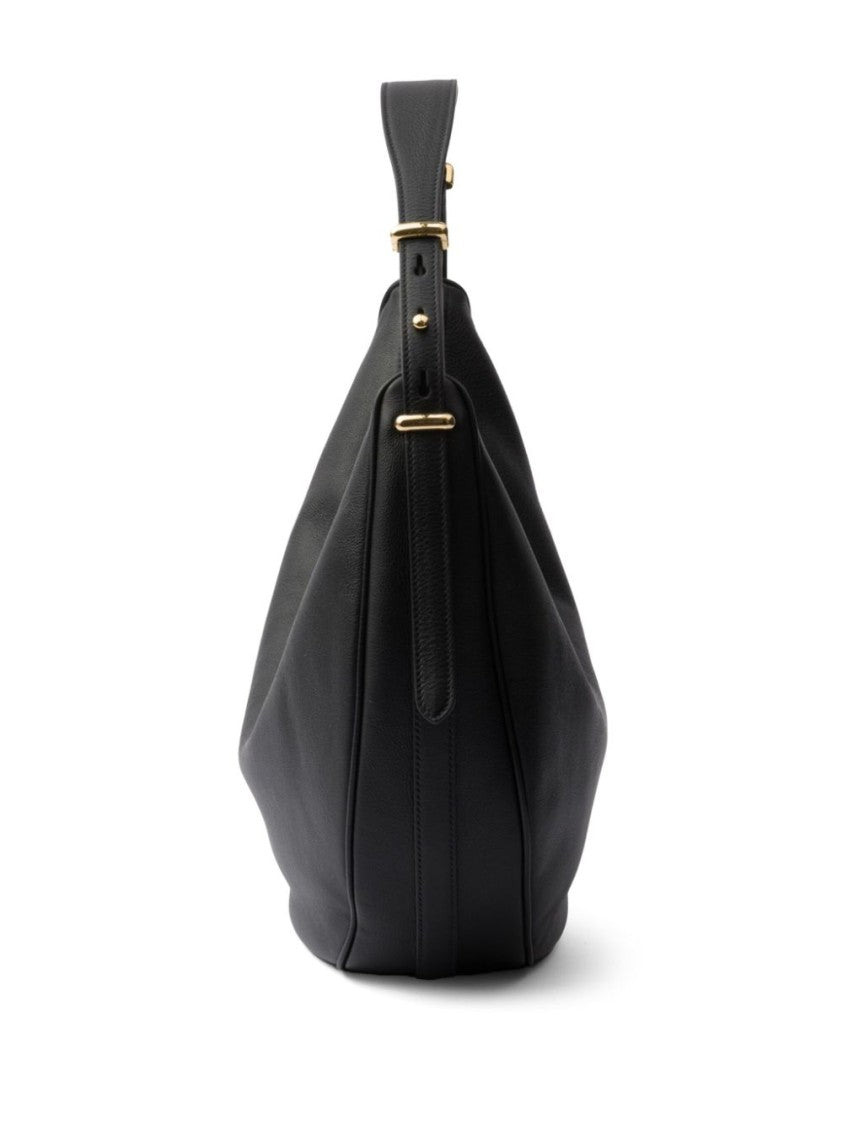 Prada Large Logo-Plaque Leather Shoulder Bag