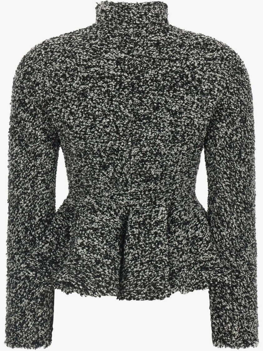 Alberta Ferretti Textured Fitted High Neck Wool-Blend Blazer