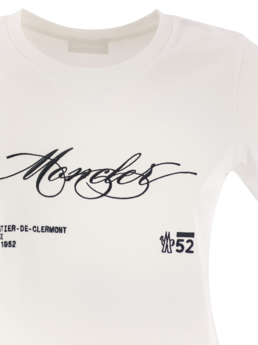 Moncler Cotton T-Shirt With Embroidered Cursive Logo