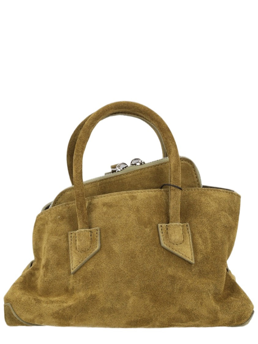 The Attico Suede Military Green Shoulder Bag With Rounded Handles And Relaxed Silhouette