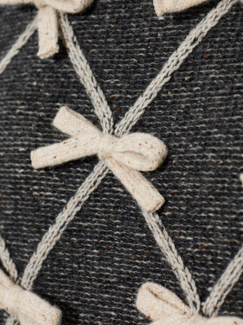 Moschino Textured Grey Knit Sweater With Decorative Bows