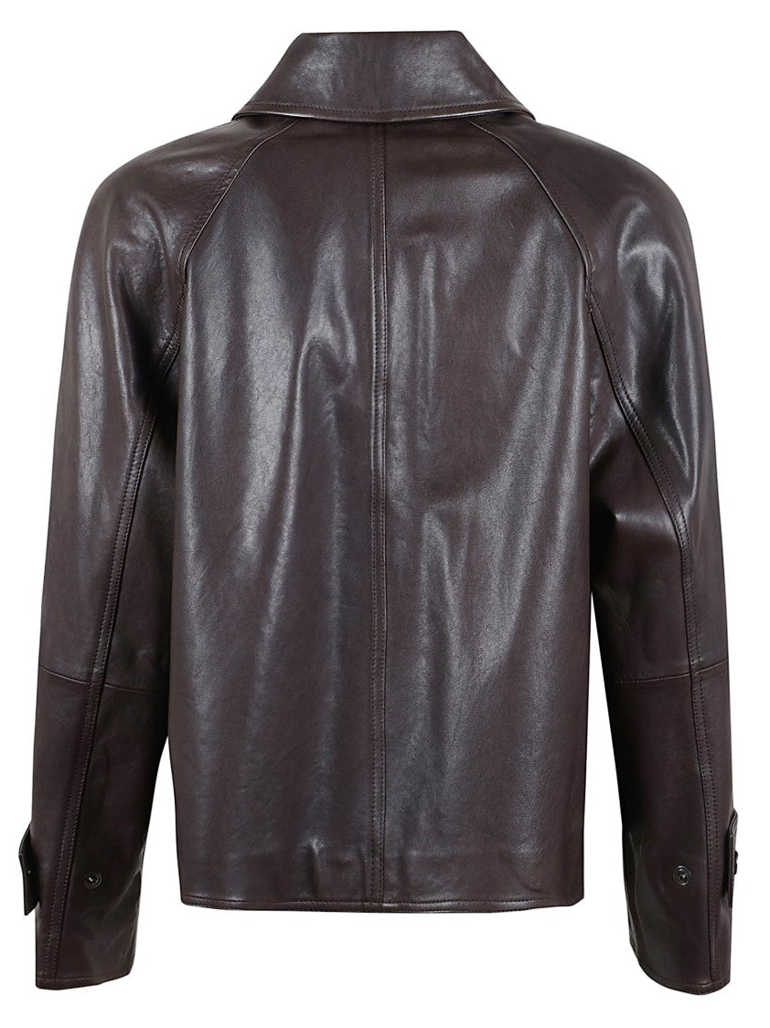 Max Mara Button-Up Leather Jacket With Oversized Sleeves