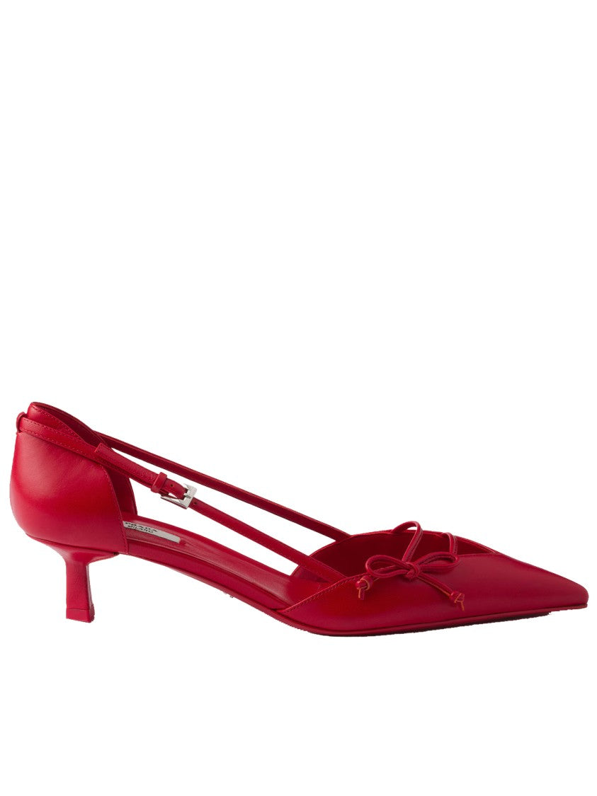Prada Red Pointed-Toe Slingback Bow Pumps
