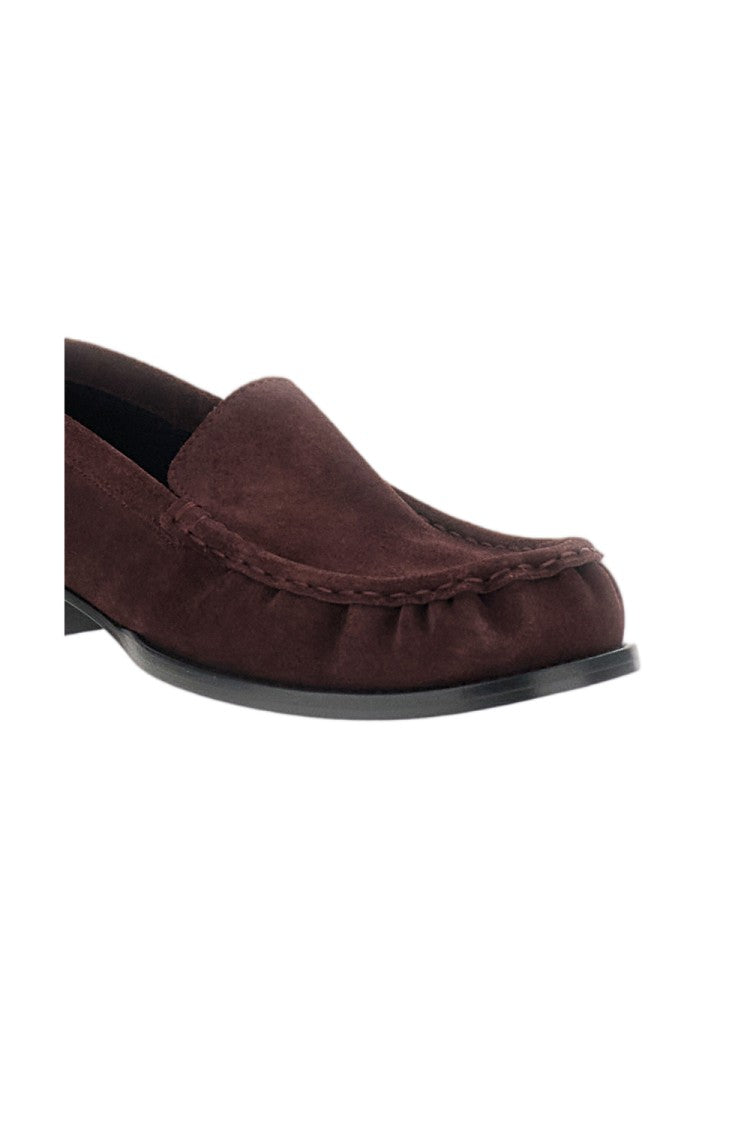 Dries Van Noten Burgundy Square-Toe Loafers With Subtle Gathering