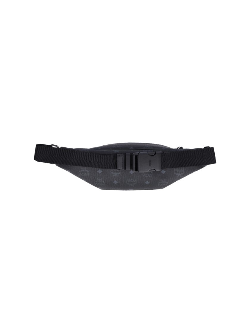 Mcm Black Fursten Small Visetos Canvas Belt Bag