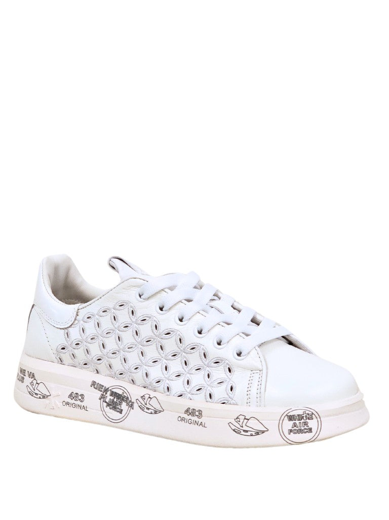 Premiata Perforated White Leather Sneakers