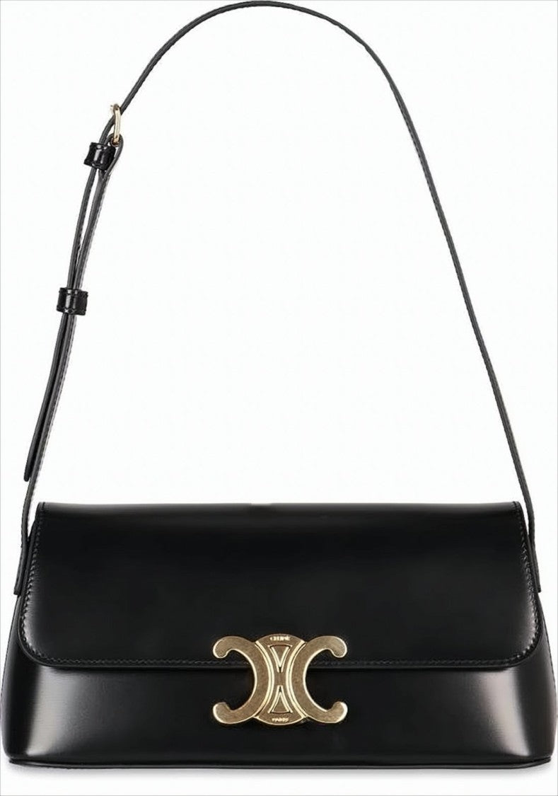 Celine Structured Calf Leather Shoulder Bag With Gold-Tone Clasp