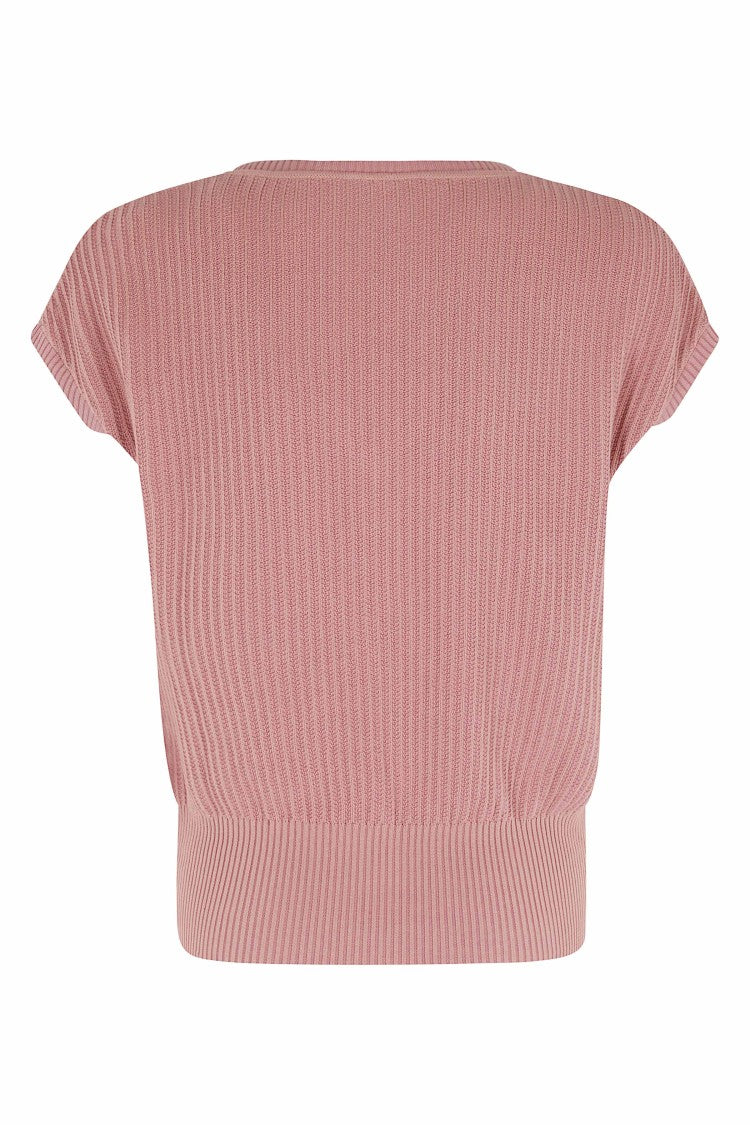 Eleventy Raspberry Pink V-Neck Sleeveless Mouliné Cotton Sweater
