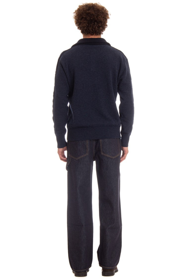 Roberto Collina Bicolor Wool-Cashmere Polo Sweater