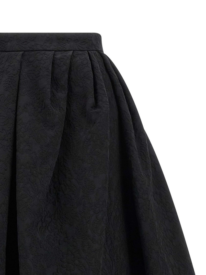 Carolina Herrera Black Cotton Jacquard Midi Skirt With Crinoline Underskirt