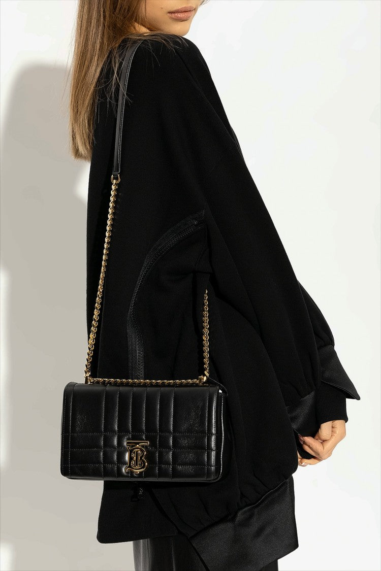 Burberry Quilted Black Lambskin Shoulder Bag With Chain Strap