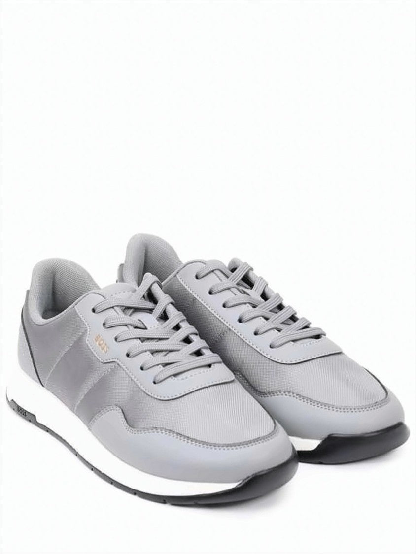 Hugo Boss Grey Low-Profile Sneakers With Lace-Up Detailing