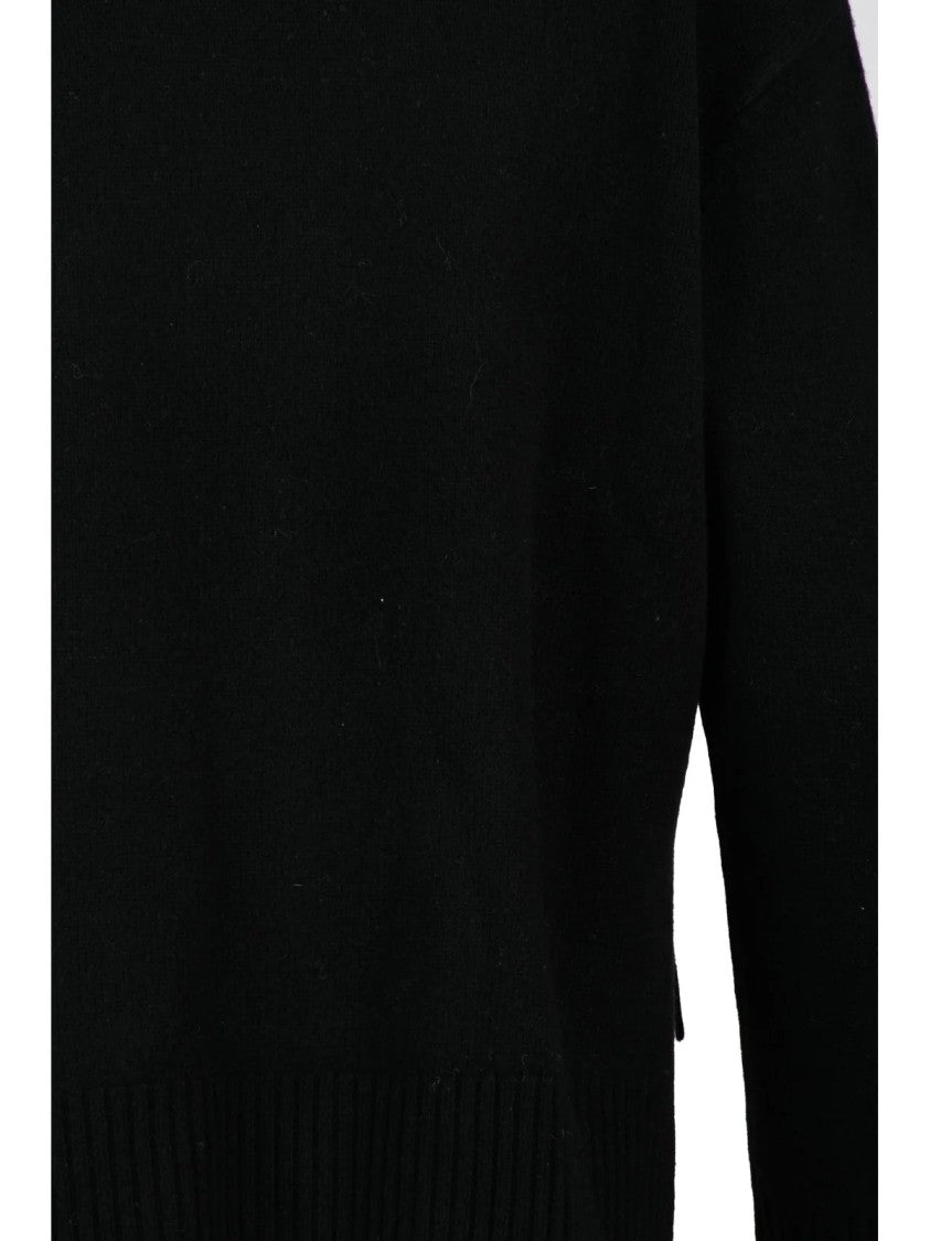 Kaos High Neck Black Knit Sweater With Ribbed Details